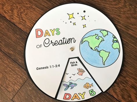 Creation Wheel Craft Printable, Days Of Creation Craft, Gods Creation Crafts, Days Of Creation Printable, Creation Bible Crafts, Kids Bible Lesson, Printable Bible Activities, Creation Activities, 7 Days Of Creation