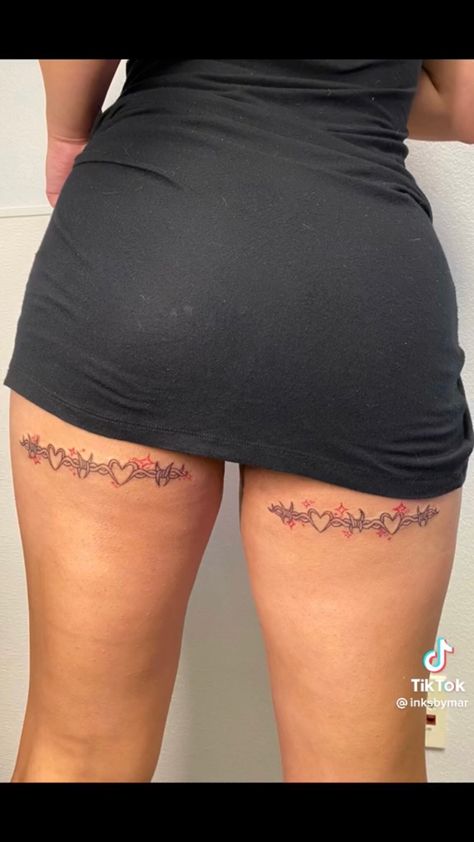 Thigh Patch Work Tattoo, Back Of The Knee Tattoos For Women, Thigh Tatoos Woman, Inner Leg Tattoo Women, Asian Inspired Thigh Tattoos, Grunge Hip Tattoos Women, Bottom Of Back Tattoo Women, Thigh Tattoos Women Grunge, Love Handle Tattoo