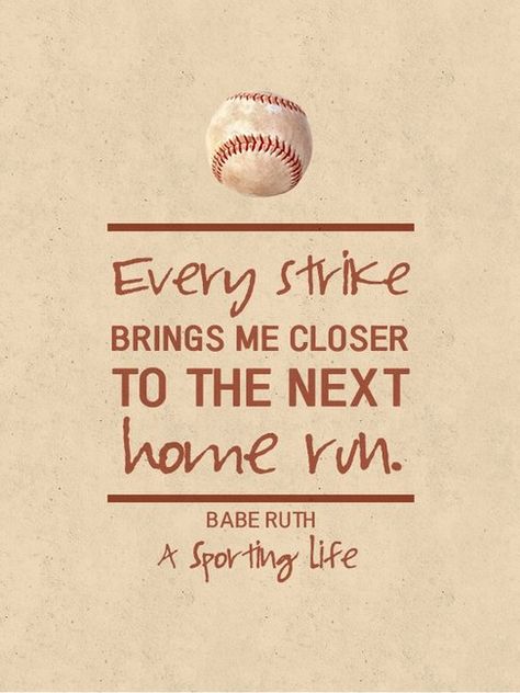 Sports Quotes / www.asportinglife.co #sportsquotes #baberuth #baseball | Gentlemint Sports Quotes Softball, Baseball Room, Softball Quotes, Softball Life, Baseball Quotes, Baseball Boys, Baseball Party, Baseball Theme, Base Ball