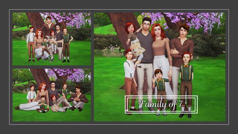 Family of 7 Poses: | Atashi77 on Patreon 3 Group Poses, Family Posing Guide, Sims Family, Sims 4 Poses, Prom Photography Poses, Sim4 Cc, Large Family Poses, Family Of 7, Sims 4 Couple Poses