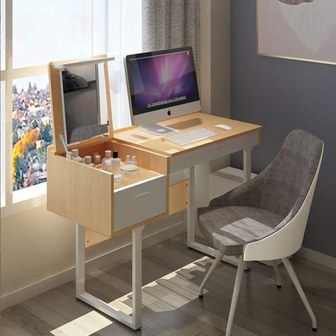 Vanity And Work Desk Combo, Asymmetrical Vanity, Desk/vanity Combo, Small Room Desk, Small Computer Desk, Desks For Small Spaces, Vanity Table Set, Bedroom Desk, Bedroom Vanity