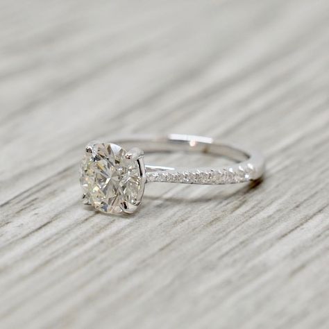 Round Brilliant In A Tapered Petite French Pavé Engagement Ring In White Pave Enr Pz 14k White Gold Tapered Engagement Ring, Colored Engagement Rings, Pave Engagement Ring, Diamond Engagement Ring Set, Shop Jewelry, Pave Ring, Diamond Shop, Jewelry Online, Round Brilliant