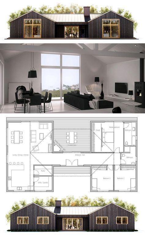 Small House Plan. Screen in the covered patio so you can use it in the summer when mosquitoes and flies abound. Architecture Minimalist, Shipping Container House Plans, Building A Container Home, Small House Plan, Container House Plans, Architecture Exterior, Sims House, Small House Plans, Architecture Plan