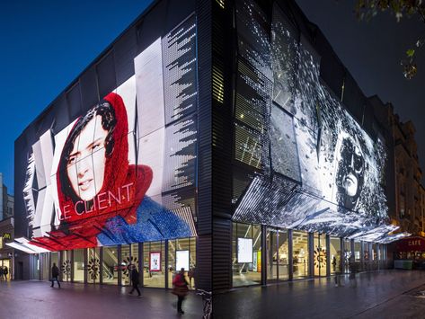 Gaumont-Pathé Alésia Cinemas by Manuelle Gautrand Architecture, Paris – France » Retail Design Blog Stores Design, Kinetic Architecture, Cinema Architecture, Mall Facade, Retail Facade, Theater Design, Facade Lighting, Mall Design, Retail Stores