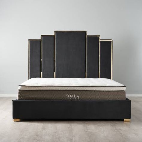 Velvet King Bed, Bed Design Modern Luxury, Simple Headboard, Black Bedside, Black Bedroom Decor, Black Bedside Table, Wooden Bed Design, Bed Design Modern, Black Bedroom