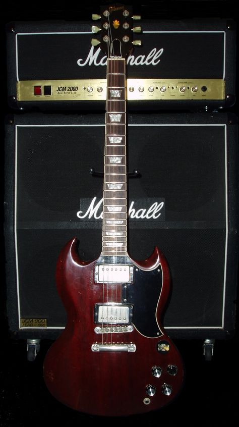 Gibson SG and Marshall amp Amp Guitar, Gibson Sg Junior, Sg Electric Guitar, Sg Guitar, Marshall Guitar Amp, Black Gibson Sg Guitar, Marshall Amps, Live Sound, Guitar Photos