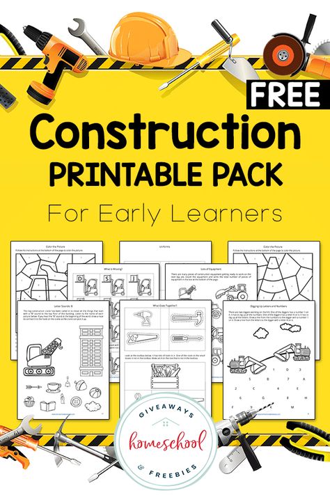 FREE construction themed printable pack for early learners. Instant download, no opt-in necessary! #construction #boymom #printables #homeschool #preschool Construction Printables, Kindergarten Construction, Construction Activities Preschool, Construction Theme Preschool, Preschool Construction, Early Childhood Activities, Cupcake Illustration, Work Trucks, Homeschool Freebies