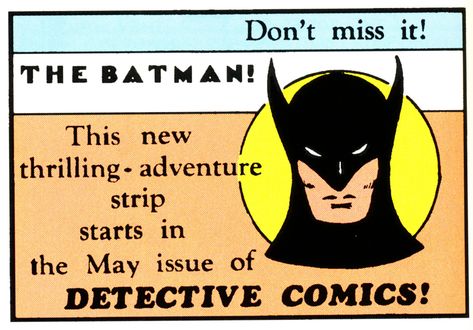 This Day in History: Detective Comics #27 - the 1st appearance of Batman! Description from legionsofgotham.blogspot.com. I searched for this on bing.com/images Batman First Appearance, Batman Detective Comics, Batman Detective, Action Comics 1, The Bat Man, Batman Comic Books, I Am Batman, Batman Begins, Batman Art