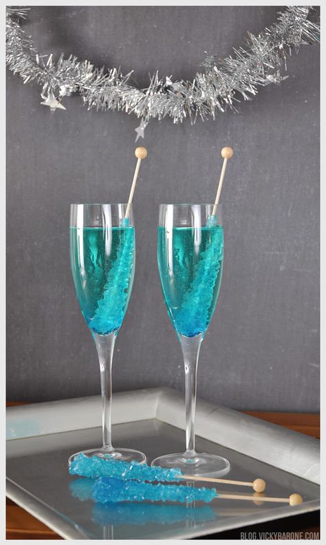 Rock Candy Champagne | Vicky Barone Rock Candy Champagne, Eurovision Drinking Game, Blue Rock Candy, Mercury Glass Centerpiece, Luxury Drinks, Stick Of Rock, How To Make Glitter, Champagne Drinks, Girly Birthday