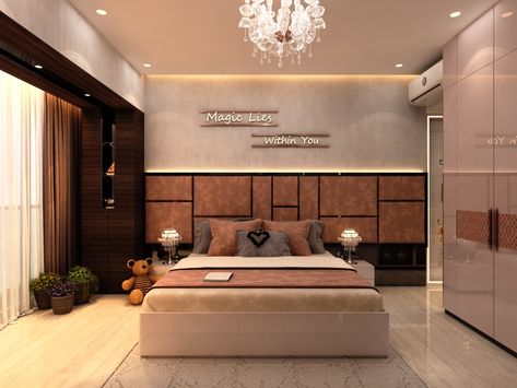 Peach Interior Design Bedroom, Bedroom Ideas With Brown Furniture, Headboard Lighting, Pink Headboard, Background Colours, Relaxing Bedroom, Brown Bedroom, Bedroom Space, Brown Interior