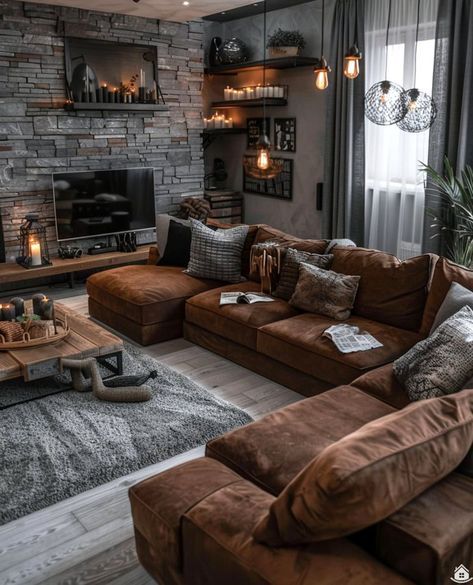 #BEAUTY ,#REALATIONSHIPS #Fashion #Outfits #Winter Outfits #Animals Brown Aesthetic Home Decor, Dark Brown Sofa Living Room, Cozy Modern Apartment, Simple Diy Decor, Warm Apartment Aesthetic, Relaxation Corner, Warm Apartment, Cozy Living Room Warm, Grey And Brown Living Room