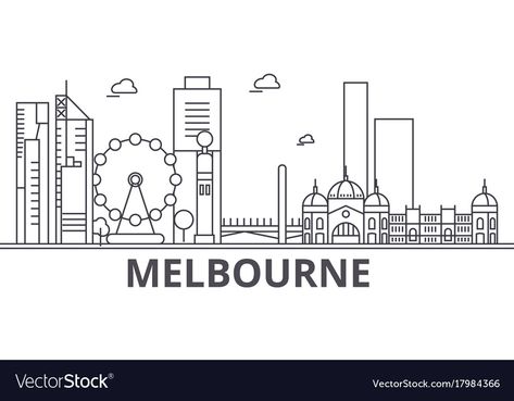 F1 Journal, Vector Cityscape, Melbourne Skyline, Skyline Illustration, Melbourne Architecture, Building Sketch, City Silhouette, Famous Landmarks, Single Image