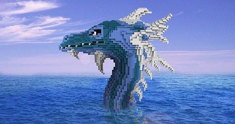 Awesome sea serpent head :D Minecraft Underwater, Minecraft Garden, Minecraft Statues, Minecraft Structures, Minecraft Interior Design, Minecraft Medieval, Sea Serpent, Minecraft City, Minecraft Plans