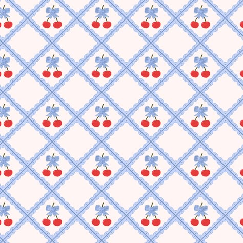 Coquette Cherry Tile in Light Periwinkle | Hawthorne Supply Co Vintage Cherry Wallpaper, Coquette Colors, Pattern Paper Design, Coquette Pattern, Free Digital Stickers, Trending Patterns, Coquette Cherry, Light Periwinkle, Elegant Bathroom Design