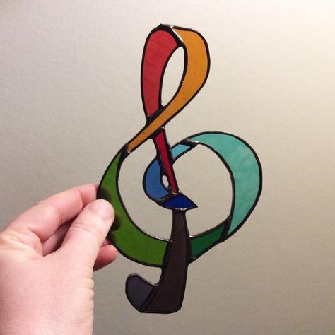 Foil Method, Music Teacher Gift, Stained Glass Window Panel, Music Teacher Gifts, Musician Gifts, Treble Clef, Music Note, Fused Glass Art, Stained Glass Window