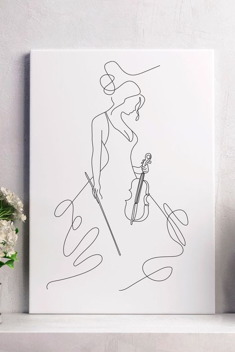 Violin Line Art, Girl Playing Violin Drawing, Violin Drawing Sketches, Playing Violin Drawing, Draw Violin, Violin Outline, Violin Art Drawing, Violin Sketch, Music Line Art