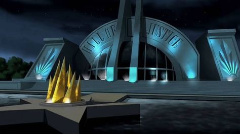 Hall Of Justice, Art Deco City, Dark Deco, Dc Comics Heroes, Black Lagoon, Watch Tower, Comic Collection, Young Justice, Animation Background