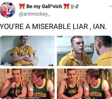 Gallavich Memes, Shameless Show, Shameless Quotes, Carl Shameless, Shameless Scenes, Shameless Mickey And Ian, Shameless Characters, Shameless Tv Show, Mickey And Ian