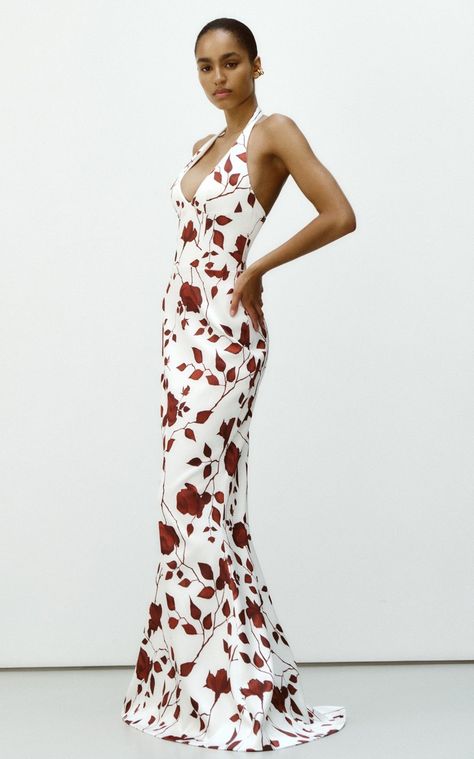 White Dress Red Flowers, Dress With Train, Resort 2024, Prom Dresses Two Piece, Long Midi Dress, Satin Gown, Satin Maxi, Satin Maxi Dress, 2024 Collection