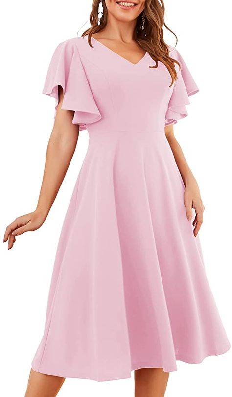 Bridesmay Casual Dresses for Woman Swing Church Dress Cocktail Party Vintage 1950s Dresses for Women Pink S at Amazon Women’s Clothing store Midi Dress With Sleeves Formal, Tea Party Dresses For Women, Wedding Guest Midi Dresses, Vintage Tea Dress, Dusty Pink Dresses, 파티 드레스, Tea Party Dress, Church Dresses, Dresses Vintage