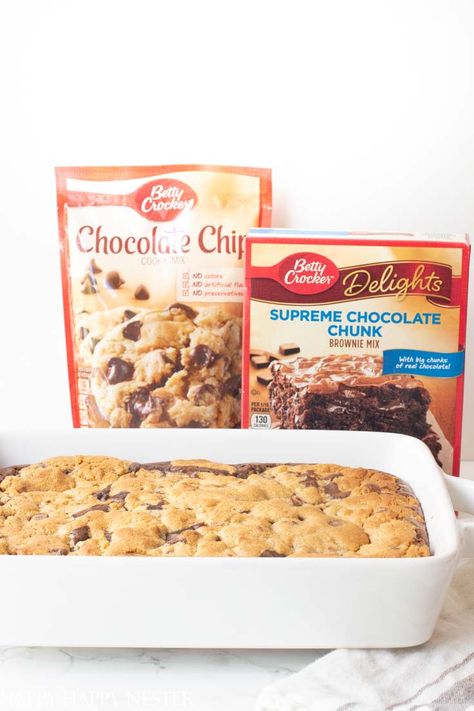 Brownies With Chocolate Chip Cookies, Chocolate Chip Cookies And Brownies, Chocolate Chip Cookie Mix Recipes, Cookie Brownies From Mix Boxes, Cookie Mix Bars, What To Make With Brownie Mix Boxes, Chocolate Chip Cookie Mix Ideas, Brownie Cookie Mix Recipe, Brownie Cookie Bars From Mix Boxes