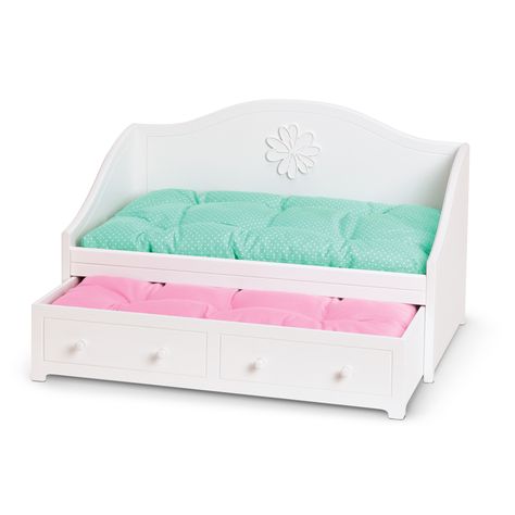 The Dreamy Daybed is a My American Girl bed released in 2011 and retired in 2015. Retail cost was $95. Girls Trundle Bed, American Girl Beds, American Girl Doll Bed, American Girl Toys, Dreamy Bed, American Girl Doll House, American Girl Doll Furniture, American Girl Doll Accessories, Doll Beds