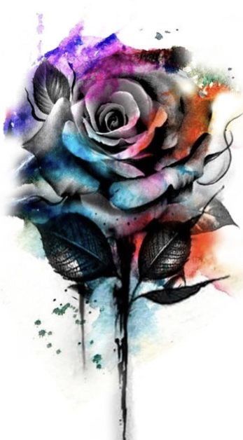 Dark Watercolor Tattoo, Galaxy Tattoos For Women, Black Watercolor Flower Tattoo, Dark Cover Up Tattoos For Women, Rose Memorial Tattoo, Rose Cover Up Tattoo, Rose Galaxy Tattoo, Black Cover Up Tattoos For Women, Gothic Rose Tattoo