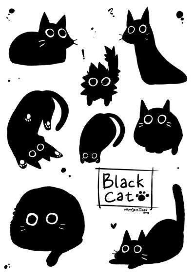 Kitten Cute Drawing, Black Cat Drawing Aesthetic, Simple Cat Doodles, Black Cat Doodles, Kitty Doodle, Batman Doodle, Black Cat Drawing, Cat Doodles, Doodle Cute