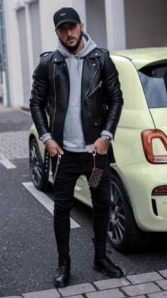 Best Winter Outfits Men, Streetwear Men Outfits Street Fashion, Stil Rock, Leather Jacket Outfit Men, Baseball Cap Outfit, Mens Fashion Blog, Leather Jacket Style, Best Mens Fashion, Leather Jacket Outfits