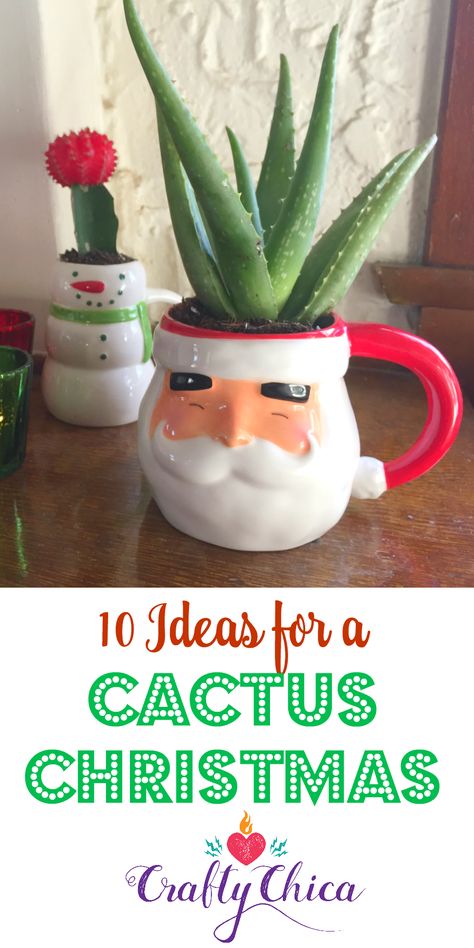 10 Cactus Christmas Ideas! - Crafty Chica Arizona Christmas Decorations, Christmas Cactus Gift, Christmas Succulents, Succulents Christmas, Latinx Art, Cactus Crafts, Incentive Ideas, Arizona Christmas, Fiesta Christmas