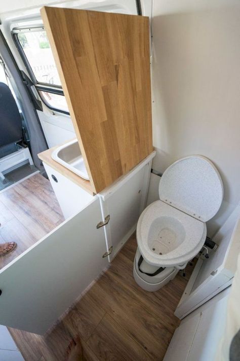 42 Bathroom Storage Hacks That'll Help You Get Ready Faster Camper Toilet, Van Upgrades, Sleeper Van, Rv Vans, Creative Bathroom Storage Ideas, Ideas For Small Apartments, Toilet Ideas, Kombi Motorhome, Bathroom Storage Hacks