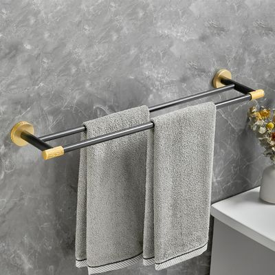 Two Tone Bathroom, Glamorous Home, Wardrobe Interior, Modern Bathroom Accessories, Towel Racks, Towel Rack Bathroom, Bath Hardware, Bathroom Towel, Black And Brass