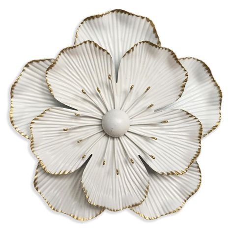 PRICES MAY VARY. LAYERED METAL FLOWER WALL ART: This Golden metal wall sculpture features layers of molded metal to create a lifelike flower design with rustic gold color, to create a stylish, outstanding appearance, give your home a fresh and natural feeling DIMENSIONAL WALL FLORAL SCULPTURE: Rutic White Gold Flower decorative wall accent is made from cut and bent sheet metal and welded into 3D shape. The creative metal flower wall artworks will add a fresh vibrant color for bedroom, living roo Painted Metal Flowers, Metal Decorative Items, 3d Flower Wall Decor, Metal Leaf Wall Art, Flower Wall Art Decor, Metal Flower Wall, Floral Sculpture, Gold Metal Wall Art, Wall Accents Decor