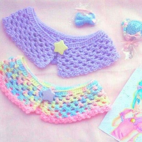 Kawaii Crochet Clothes Pattern Free, Crochet Collars, Fairy Crochet, Pastel Crochet, Crochet Design Pattern, Kawaii Crochet, Crochet Collar, Fun Crochet Projects, Diy Crochet Projects