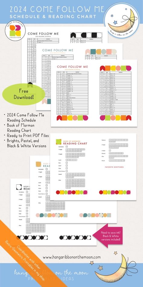 2024 Come Follow Me Schedule & Book of Mormon Reading Chart: Free Download! – Hang a Ribbon on the Moon Book Of Mormon Reading Chart, Lds Yw Activities, Book Of Mormon Scriptures, Reading Chart, Youth Lessons, Primary Books, Yw Lesson, Yw Activities, Lds Youth