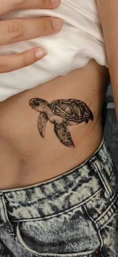 Turtle Rib Tattoo, Small Animal Tattoo Ideas, Small Animal Tattoo, Cute Turtle Tattoo, Small Turtle Tattoo, Small Tattoo Ideas For Men, Tortoise Tattoo, Crocodile Tattoo, Starfish Tattoo