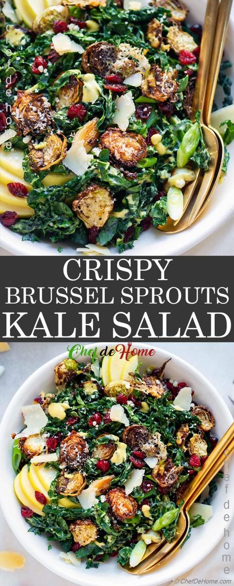 Salad Recipes With Brussel Sprouts, Kale And Brussel Sprout Caesar Salad, Roasted Kale Salad Recipes, January Salad Recipes, Thanksgiving Kale Salad Recipes, Brussel Salad Recipes, Christmas Kale Salad, Kale And Brussels Sprout Salad, Roasted Brussel Sprouts Salad