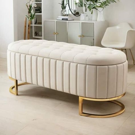 47"L Elegant Upholstered Velvet Storage Ottoman Flip-Top Bench - Bed Bath & Beyond - 38253701 Luxury Sofa Living Room, Bedroom Ottoman, Bed Ottoman Bench, Storage Bench Bedroom, Bed Bench, Nursery Storage, Storage Ottoman Bench, Boutique Interior, Upholstered Storage