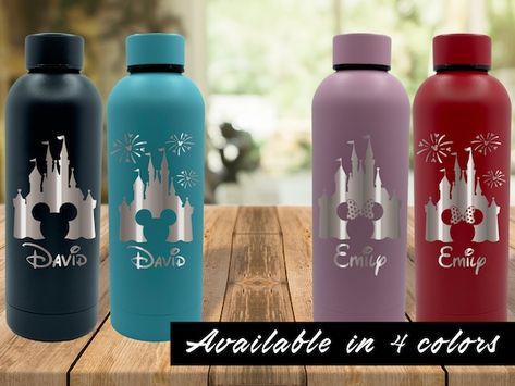 Disney Cups Vinyl Water Bottles, Disney Water Bottles Vinyl, Water Bottle Pictures, Disneyland 2024, Disney Water Bottle, Disney Trip Surprise, Engraved Water Bottles, Water Bottle Custom, Cheer Team Gifts