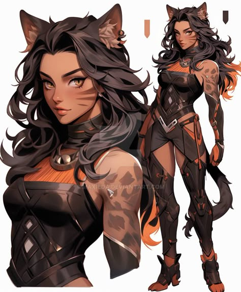 Werepanther Female, Doctor Style, Werecat Female, Cat People Character Design, Tiger Woman, Cat Human Hybrid Character Design, Female Werewolf Character Design, Leonin Female, Werecat Oc