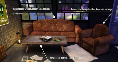 Grunge Leather Sofa & Coffee Table | Haruinosato on Patreon Sims 4 Sofa Bed, Leather Sofa Coffee Table, Grunge Living Room, Sims 4 Grunge Cc, Die Sims 4, Sofa Coffee Table, Outdoor Toilet, Cc Furniture, Sims 4 Body Mods