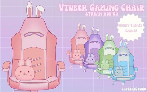 Check out these cute bunny-themed gaming chairs I've illustrated for your Vtubing avatar to sit at during streams! Bunny Vtuber, Gaming Chairs, Gaming Chair, Cute Bunny, All Design, Cute Wallpapers, Pink Blue, Transparent Background, Digital Drawing