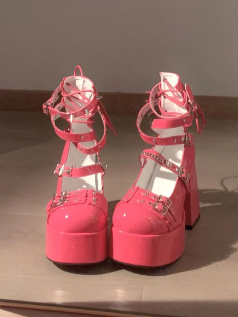 Pink Alternative Fashion, Heel Sandals Outfit, Dolls Kill Shoes, Alternative Shoes, Punk Shoes, Cute Shoes Heels, Glitter Boots, Kawaii Shoes, Platform Block Heels