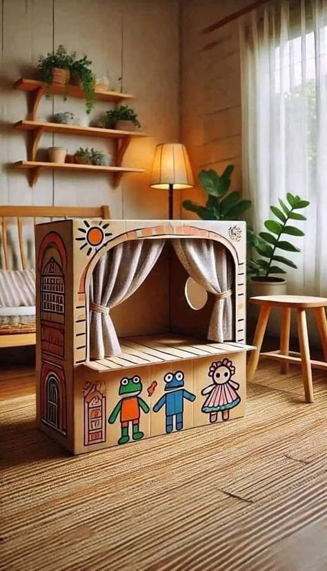 Cardboard Box Houses, Preschool Creative Art, Baby 2024, Diy Cardboard Toys, Cardboard Crafts Kids, Baby Scrapbook Album, Cardboard Crafts Diy, Cardboard Box Crafts, Puppet Crafts