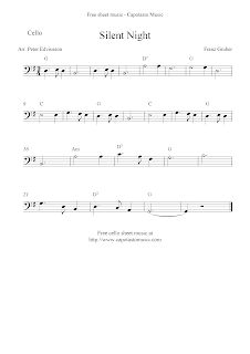 Free Printable Sheet Music: Silent Night, free Christmas cello sheet music Cello Sheet Music For Beginners, Free Guitar Sheet Music, Popular Piano Sheet Music, Trombone Music, Free Violin Sheet Music, Music Printables, Free Printable Sheet Music, Cello Sheet Music, Hymn Sheet Music