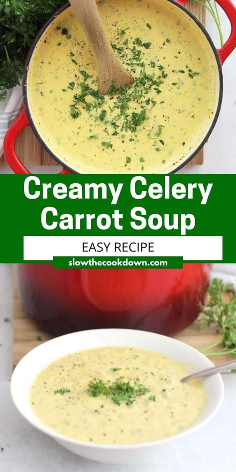 Celery Carrot Soup, Carrot Soup Easy, Carrot And Celery Soup, Celery Recipes, Cream Of Celery Soup, Celery Soup, Carrot Soup, Vegetarian Soup, Easy Soups