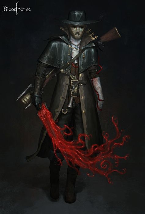 Bloodborne Character Design, Dieselpunk Magic, Witchhunter Art, Blood Magic, Bloodborne Outfits, Relic Hunter, Blood Hunter, Bloodborne Art, Western Artwork