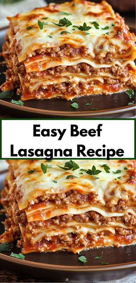 Craving a delicious lasagna? This easy beef lasagna recipe is perfect for a satisfying meal. Great for beef lasagna recipes, ground beef recipes, and other beef dinner ideas." Beef Dinner Ideas, Beef Lasagna Recipe, Lasagna With Ricotta, Lasagna Recipes, Beef Lasagna, Easy Lasagna Recipe, Beef Casserole Recipes, Dinner With Ground Beef, Ground Beef Recipes Easy