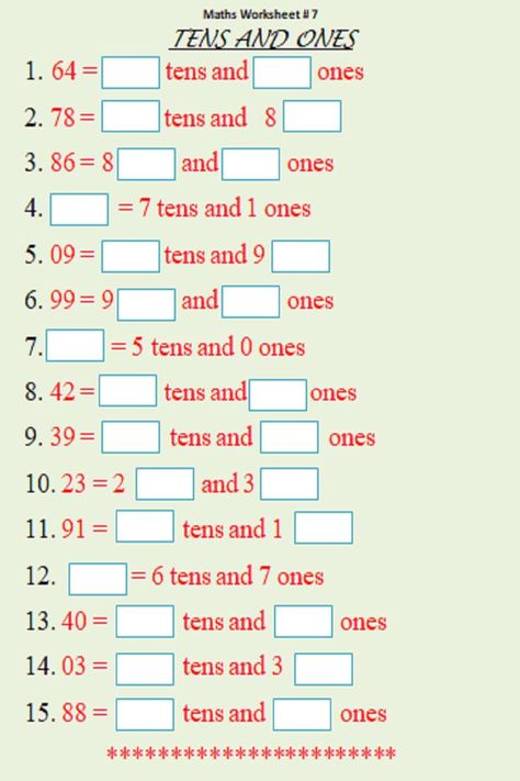 This PIN is all about tens and ones. Tens And Ones Worksheet, Easy Math Worksheets, Mental Maths Worksheets, Math Fact Worksheets, Math Addition Worksheets, Math Practice Worksheets, First Grade Math Worksheets, Mathematics Worksheets, 2nd Grade Math Worksheets