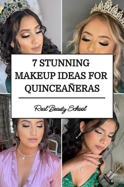 Discover gorgeous makeup ideas for your Quinceañera or Sweet 16! Achieve a flawless look that will make you feel beautiful and confident. Perfect for any style or theme. #QuinceañeraMakeup #Sweet16Makeup #MakeupInspiration Make Up For Sweet 16, Quinceanera Mom Makeup, Soft Glam Quinceanera Makeup, Quince Makeup Looks Natural, Quinceanera Makeup Looks, Cheerleader Makeup Ideas, Natural Quince Makeup Looks, Sweet 16 Makeup Ideas, Quince Makeup Ideas Natural